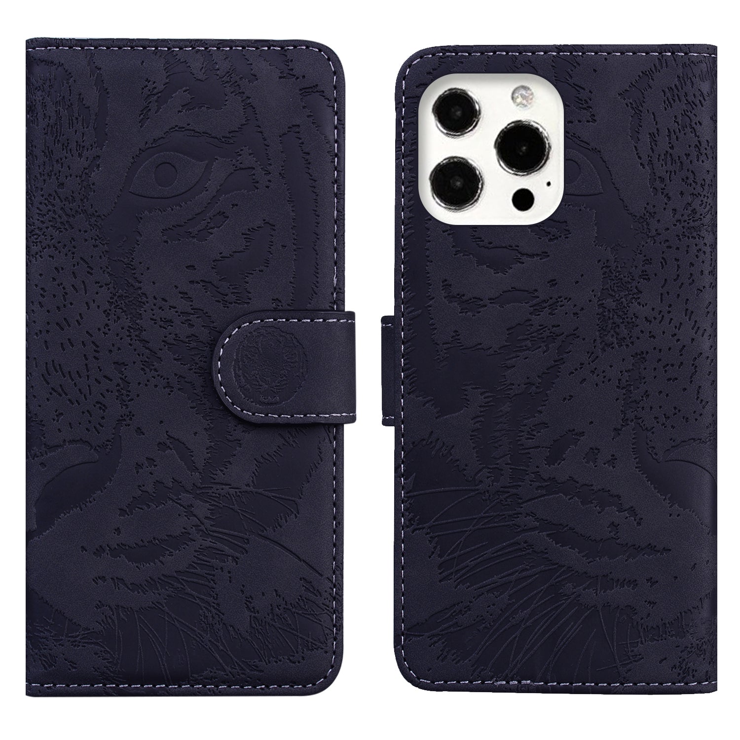 Drop-resistant Pure Color Tiger Imprint Pattern Leather Cover for iPhone 13 Pro 6.1 inch