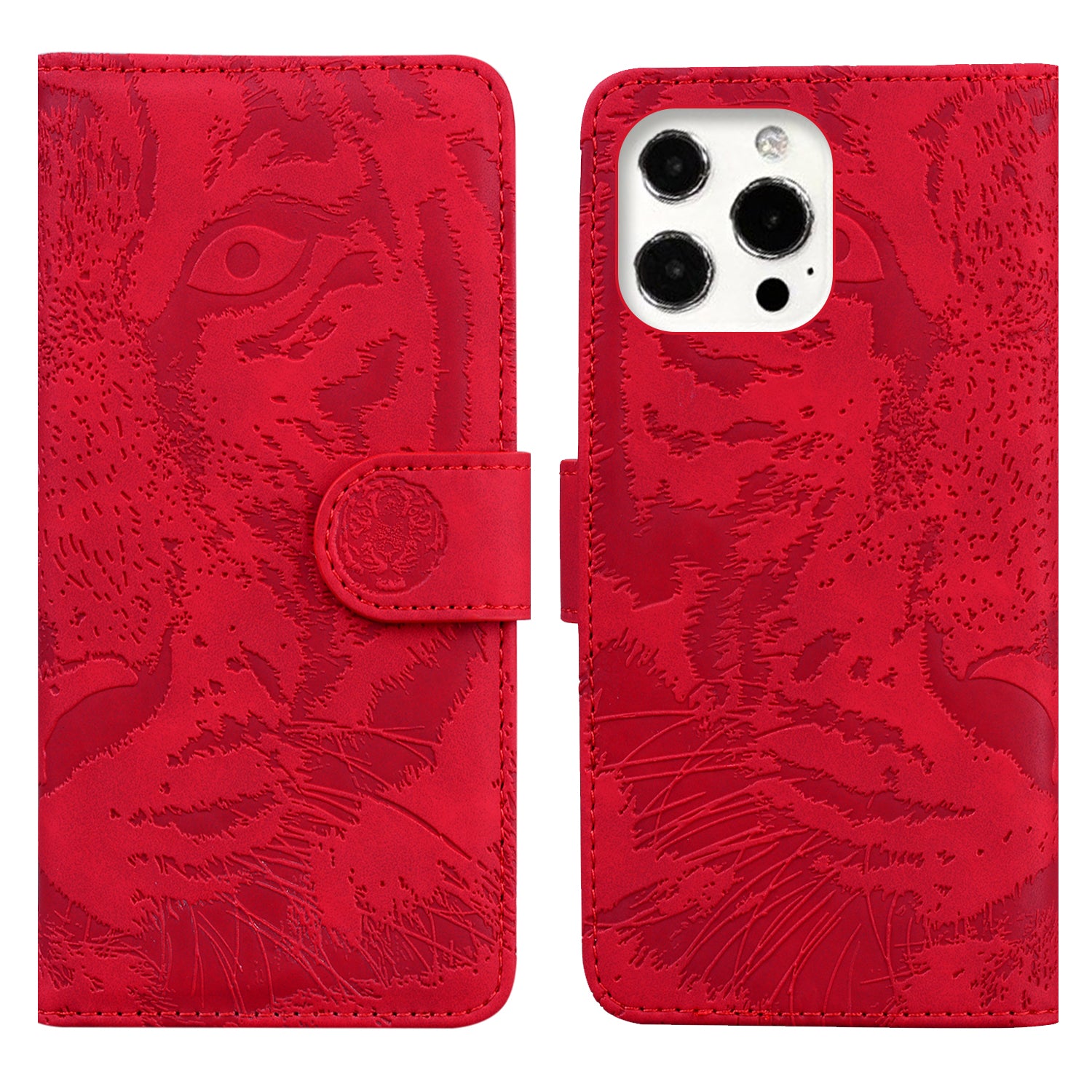 Drop-resistant Pure Color Tiger Imprint Pattern Leather Cover for iPhone 13 Pro 6.1 inch