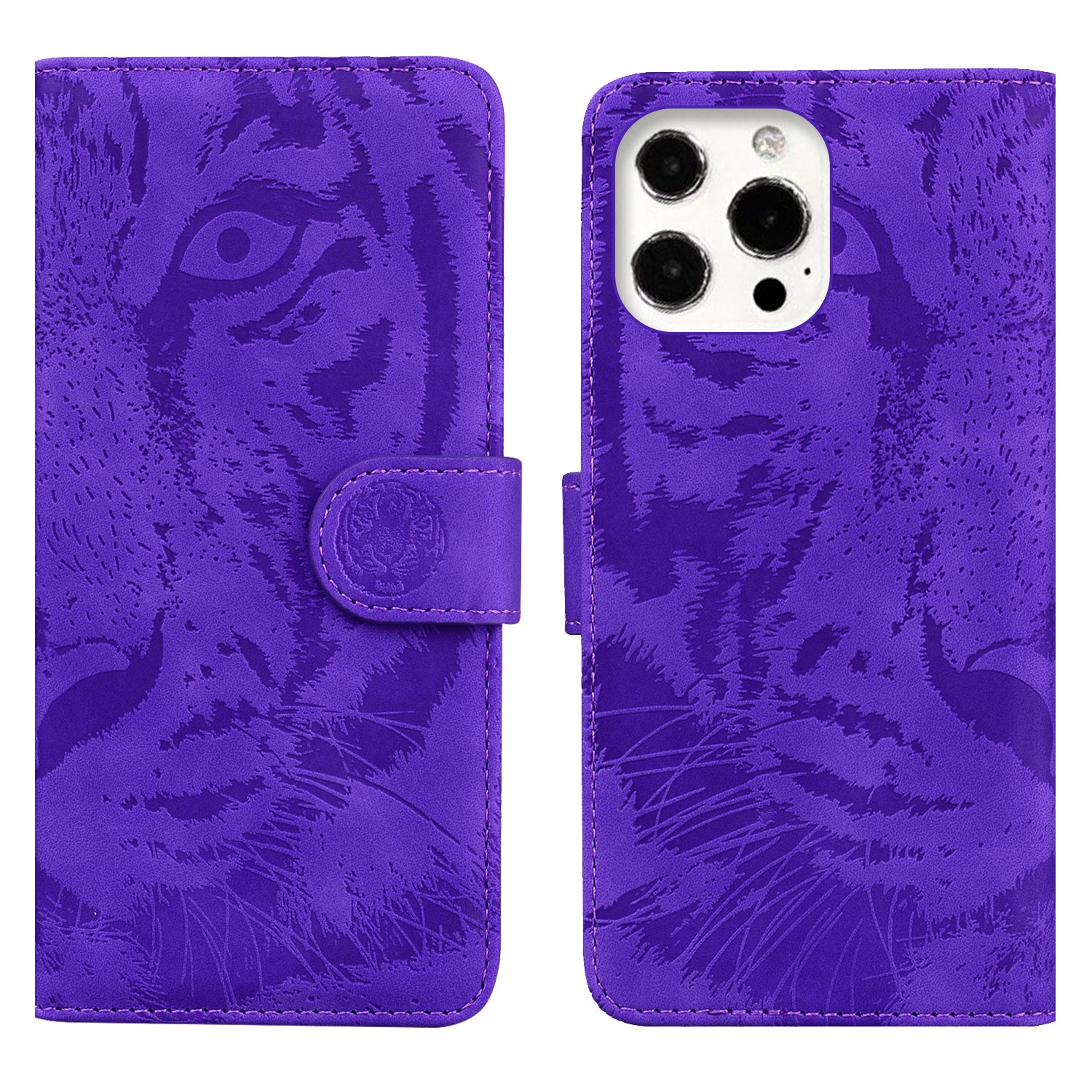 Drop-resistant Pure Color Tiger Imprint Pattern Leather Cover for iPhone 13 Pro 6.1 inch