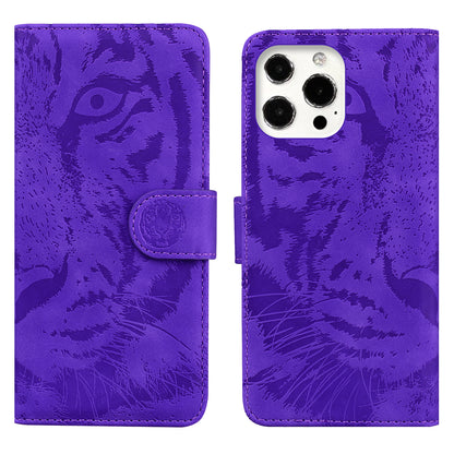 Drop-resistant Pure Color Tiger Imprint Pattern Leather Cover for iPhone 13 Pro 6.1 inch