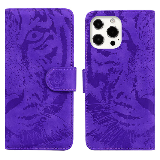 Drop-resistant Pure Color Tiger Imprint Pattern Leather Cover for iPhone 13 Pro 6.1 inch