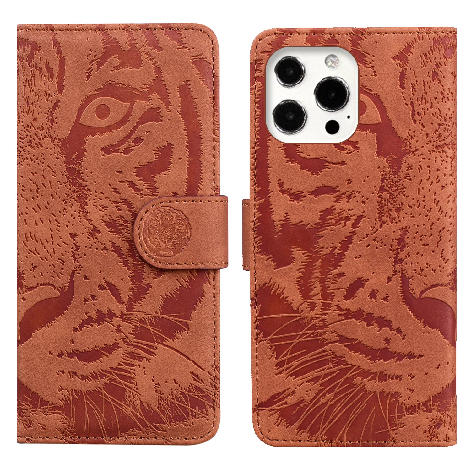 Drop-resistant Pure Color Tiger Imprint Pattern Leather Cover for iPhone 13 Pro 6.1 inch