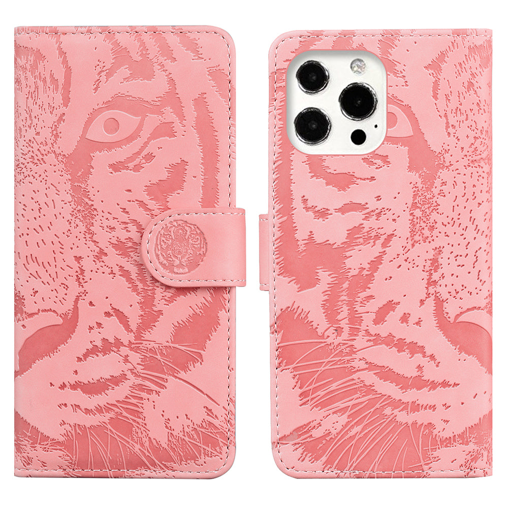Drop-resistant Pure Color Tiger Imprint Pattern Leather Cover for iPhone 13 Pro 6.1 inch