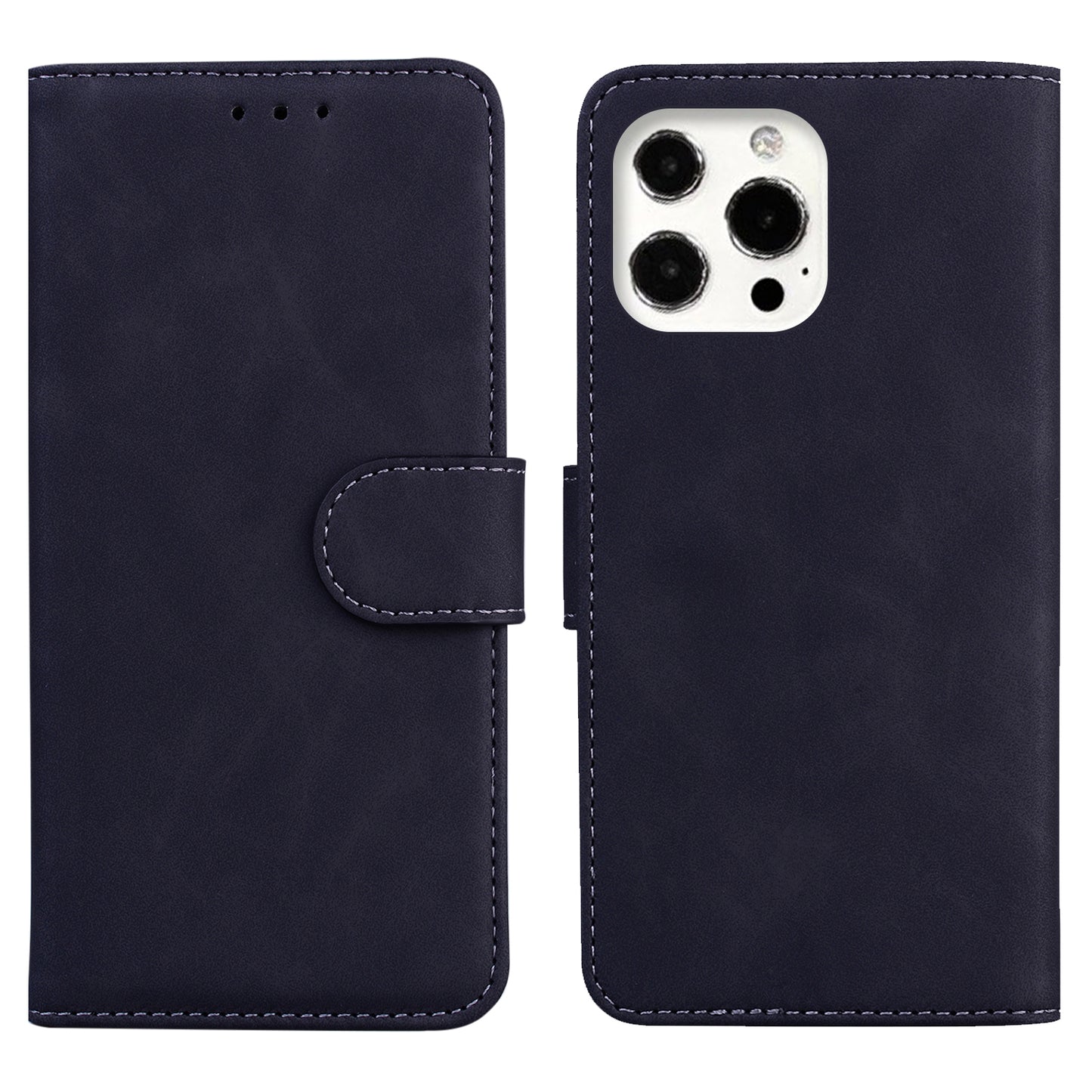 Anti-drop Pure Color Leather Phone Cover Case for iPhone 13 Pro Max 6.7 inch