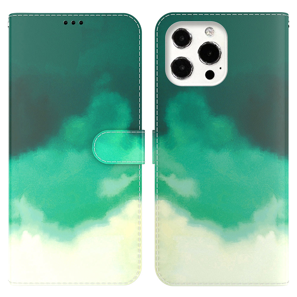 Watercolor Series PU Leather Wallet Magnetic Flip Stand Protective Case for iPhone 13 Pro 6.1 inch