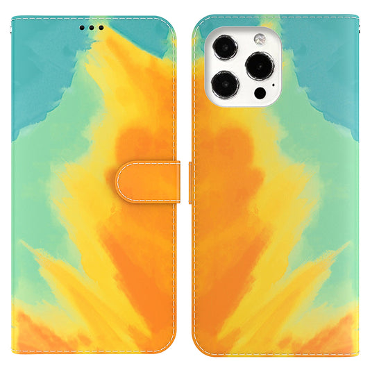 Watercolor Series PU Leather Wallet Magnetic Flip Stand Protective Case for iPhone 13 Pro 6.1 inch