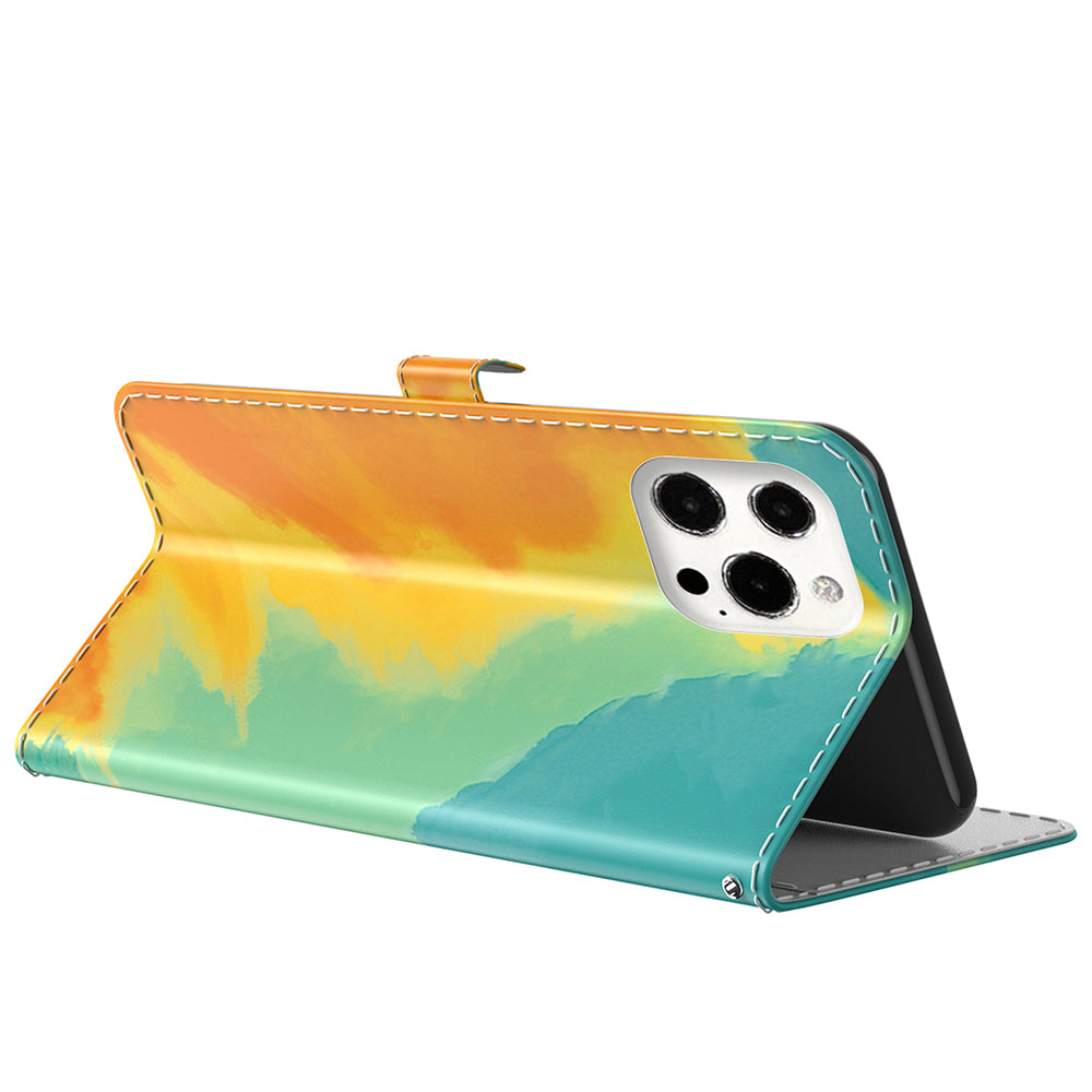 Watercolor Series PU Leather Wallet Magnetic Flip Stand Protective Case for iPhone 13 Pro 6.1 inch