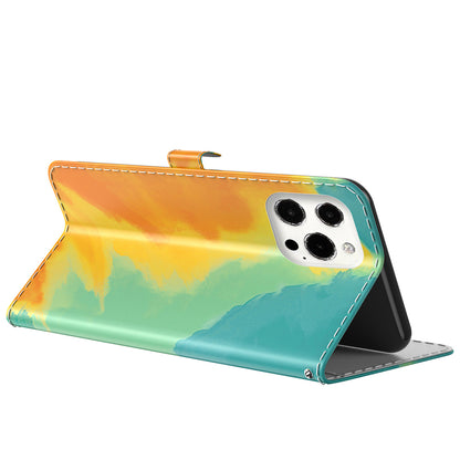 Watercolor Series PU Leather Wallet Magnetic Flip Stand Protective Case for iPhone 13 Pro 6.1 inch