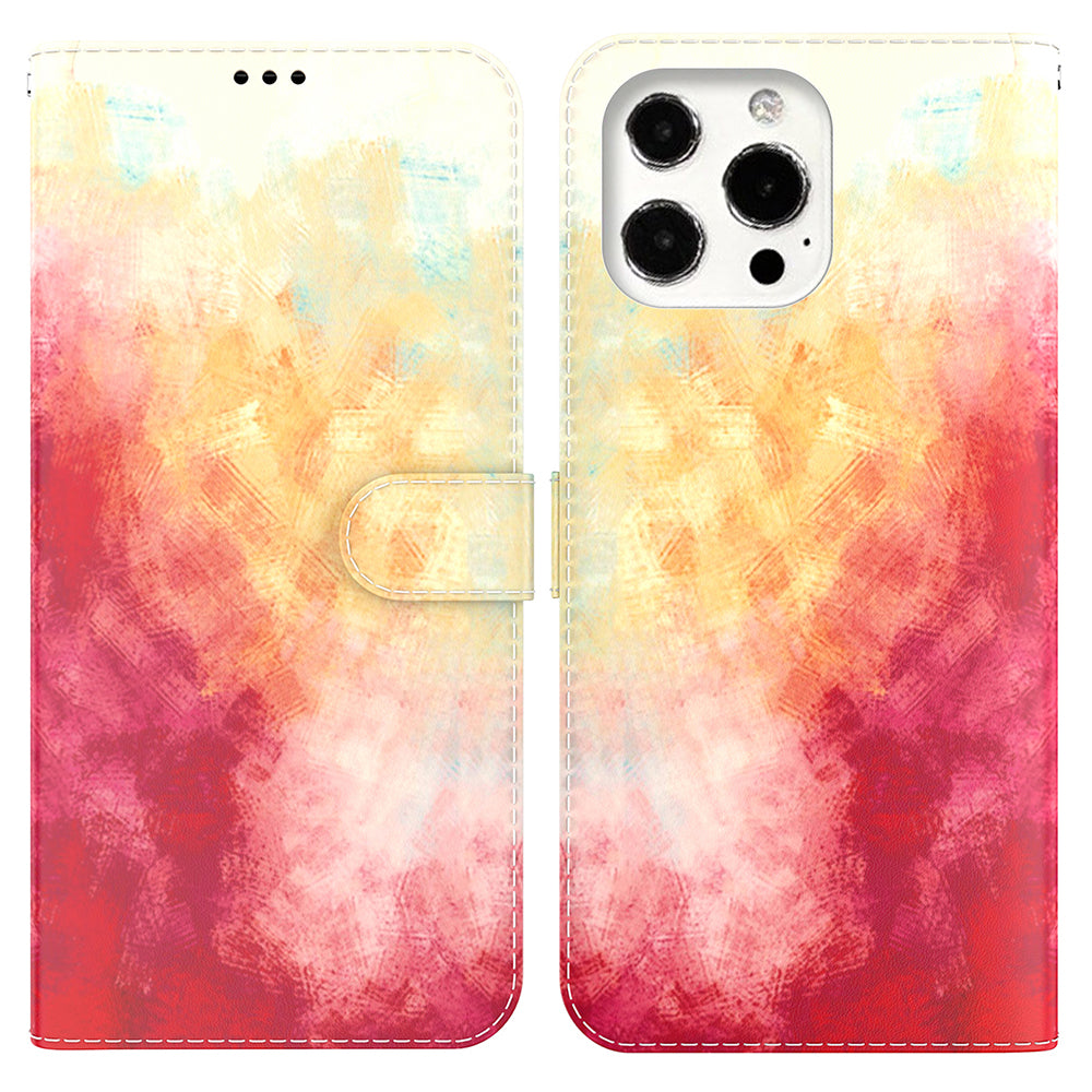 Watercolor Series PU Leather Wallet Magnetic Flip Stand Protective Case for iPhone 13 Pro 6.1 inch