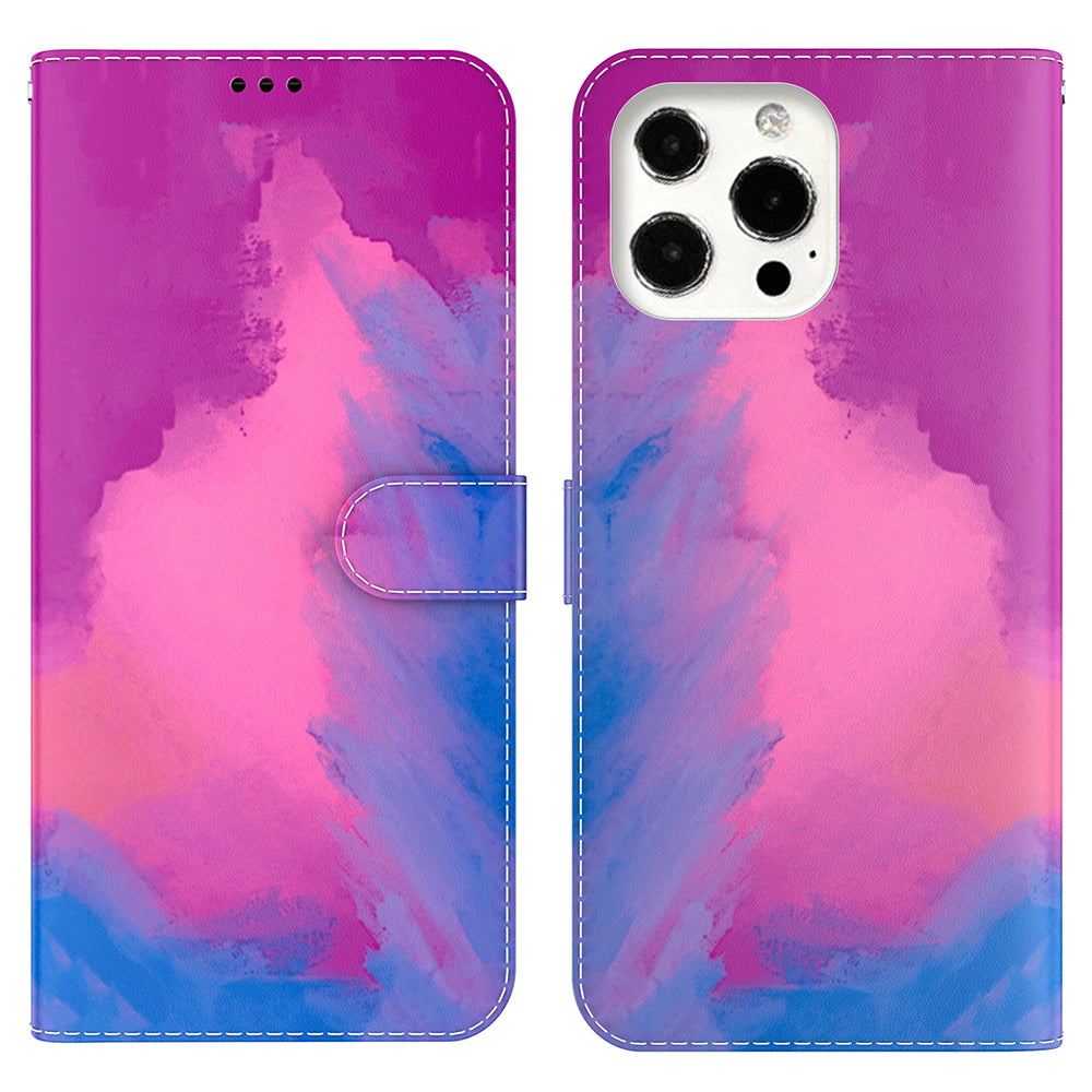 Watercolor Series PU Leather Wallet Magnetic Flip Stand Protective Case for iPhone 13 Pro 6.1 inch