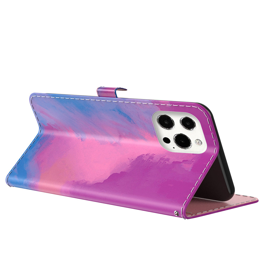 Watercolor Series PU Leather Wallet Magnetic Flip Stand Protective Case for iPhone 13 Pro 6.1 inch