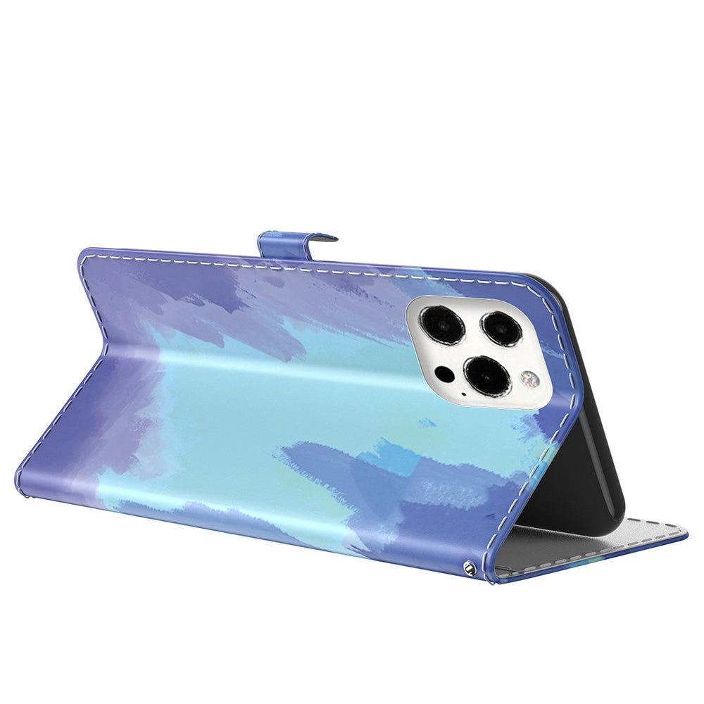 Watercolor Pattern Premium PU Leather Folio Flip Stand Phone Cover for iPhone 13 Pro Max 6.7 inch