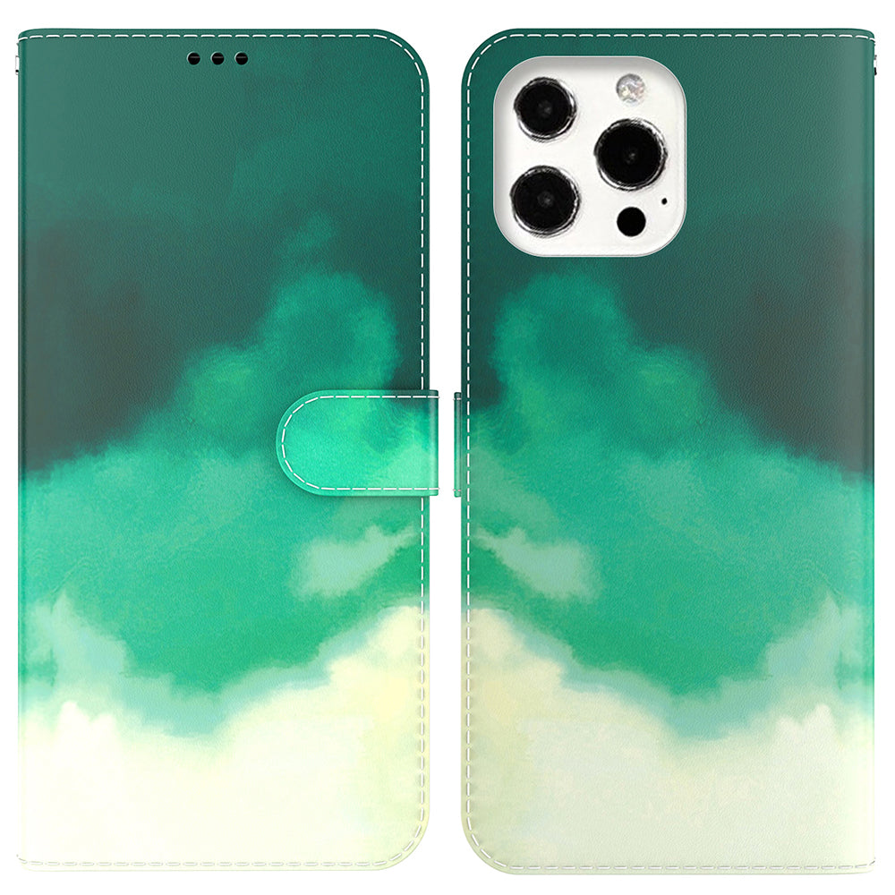 Watercolor Pattern Premium PU Leather Folio Flip Stand Phone Cover for iPhone 13 Pro Max 6.7 inch