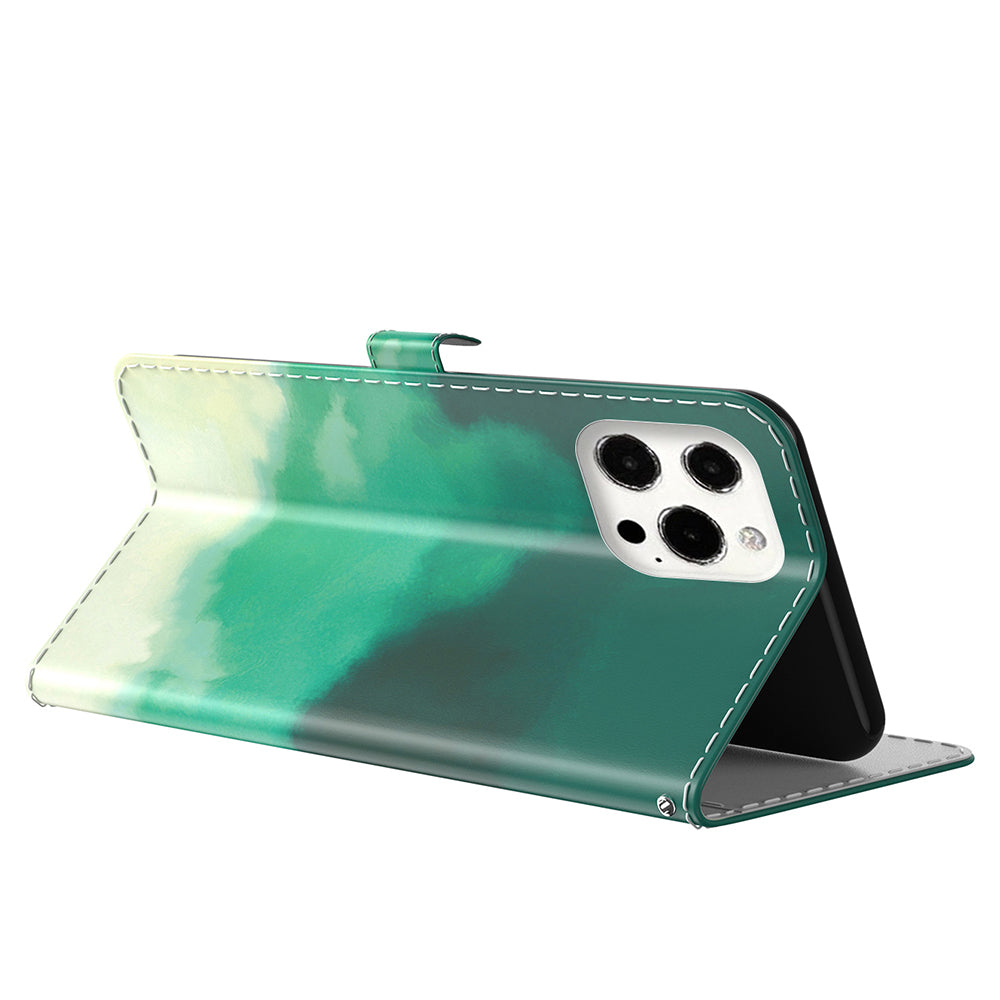 Watercolor Pattern Premium PU Leather Folio Flip Stand Phone Cover for iPhone 13 Pro Max 6.7 inch