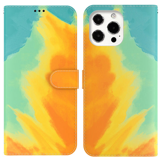 Watercolor Pattern Premium PU Leather Folio Flip Stand Phone Cover for iPhone 13 Pro Max 6.7 inch