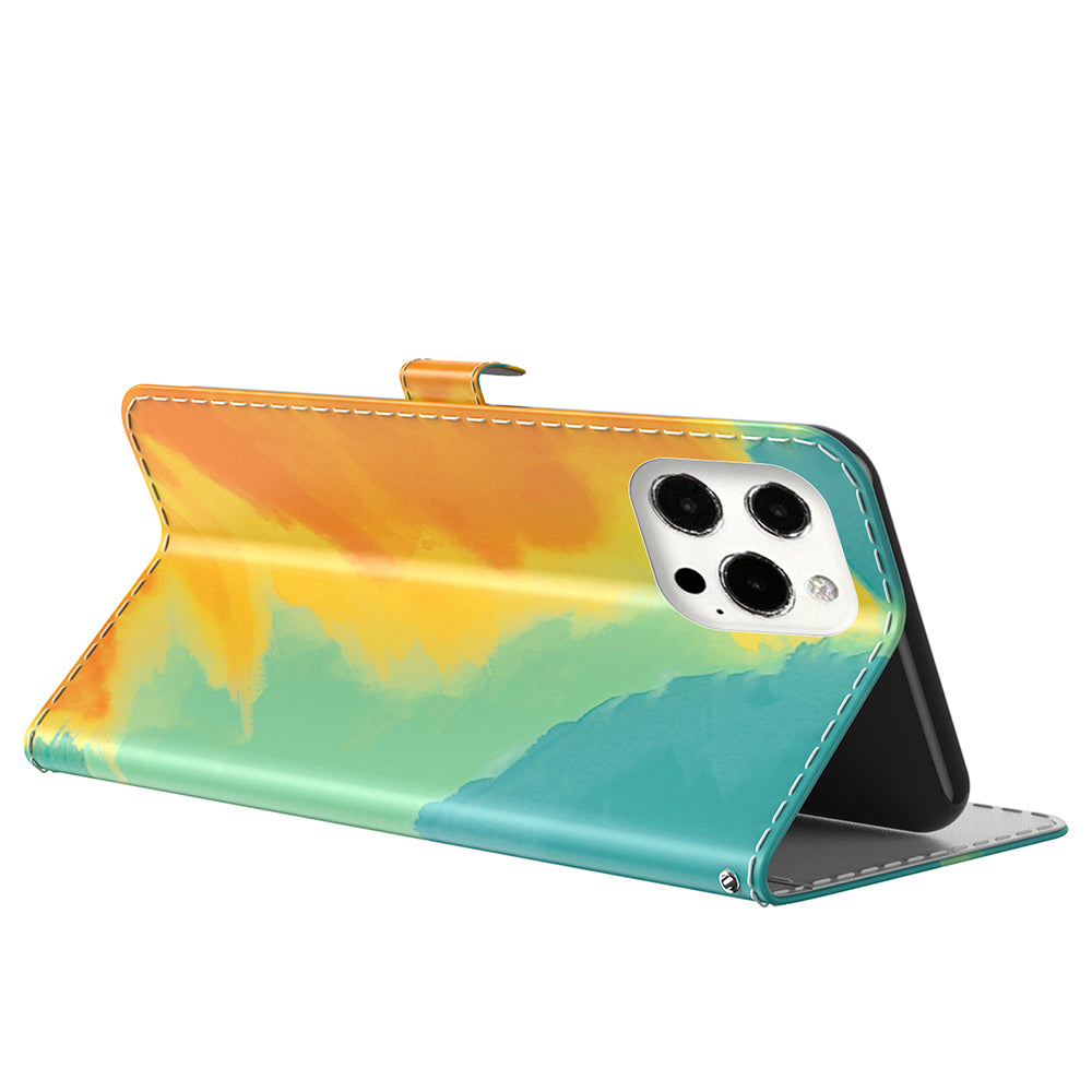 Watercolor Pattern Premium PU Leather Folio Flip Stand Phone Cover for iPhone 13 Pro Max 6.7 inch