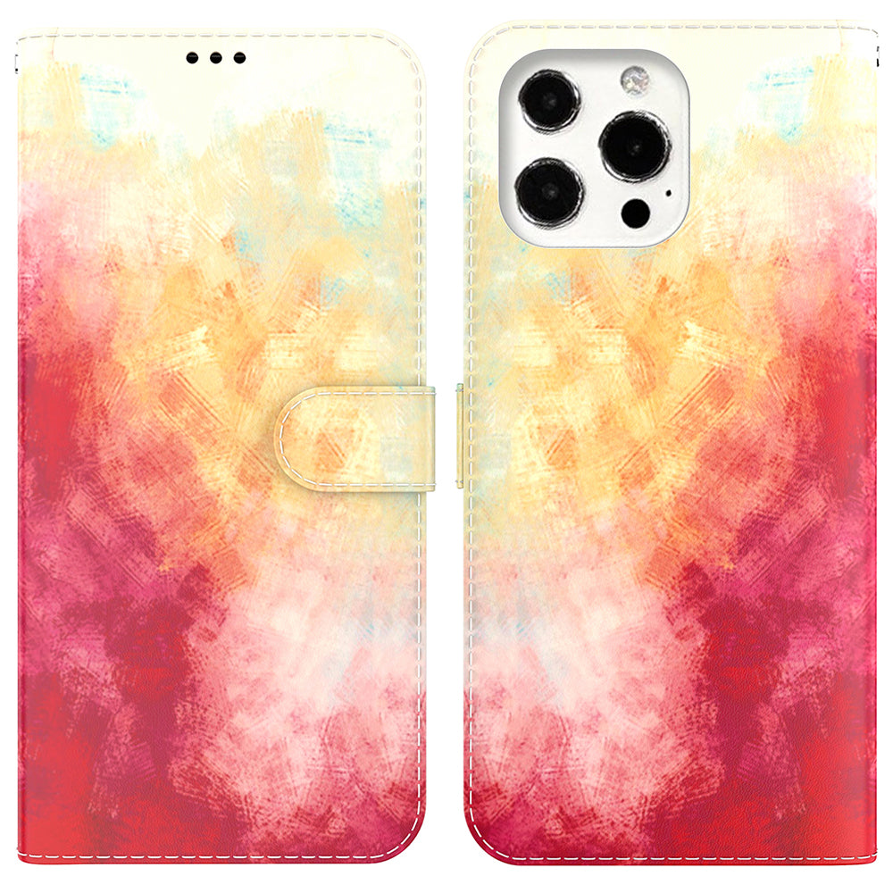 Watercolor Pattern Premium PU Leather Folio Flip Stand Phone Cover for iPhone 13 Pro Max 6.7 inch