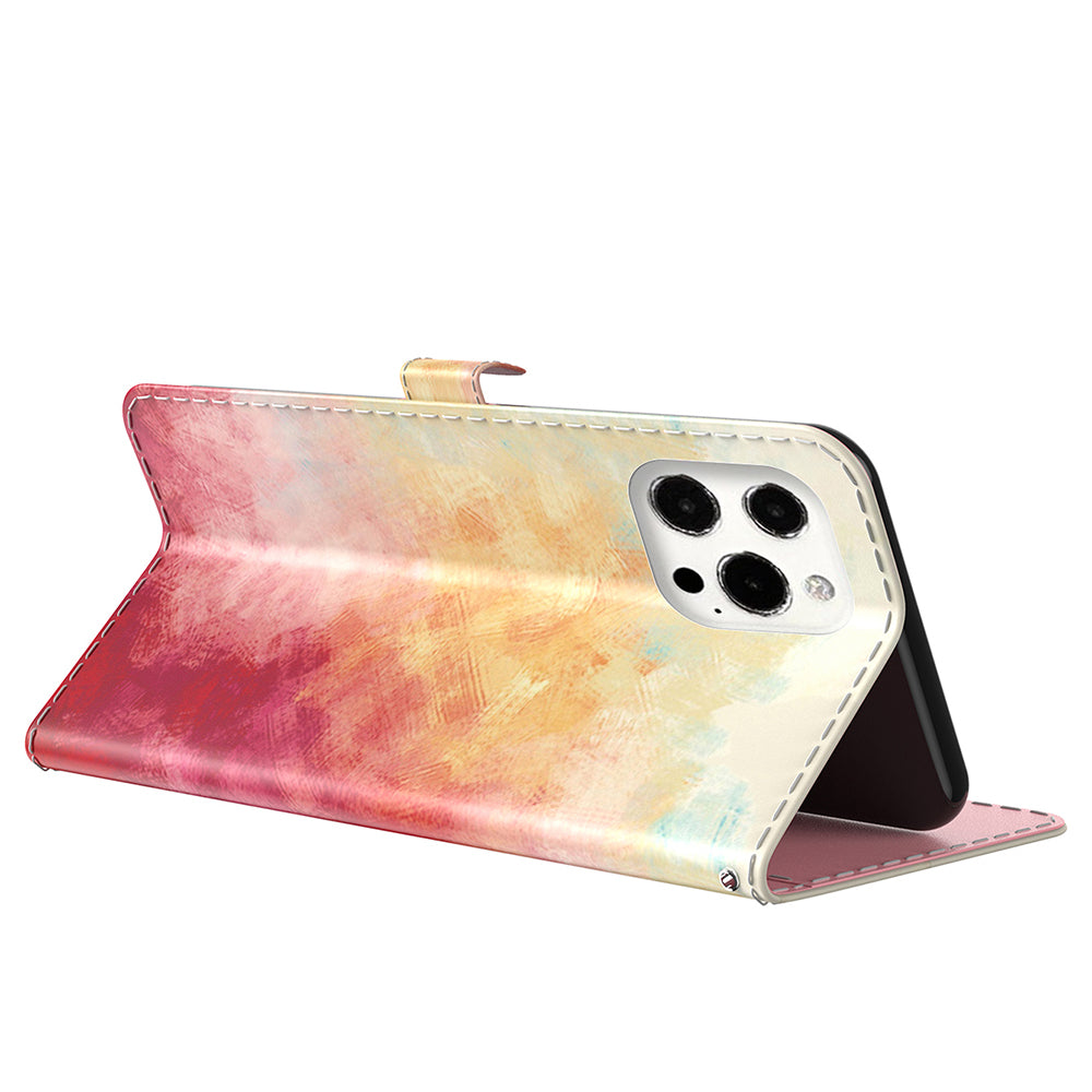 Watercolor Pattern Premium PU Leather Folio Flip Stand Phone Cover for iPhone 13 Pro Max 6.7 inch
