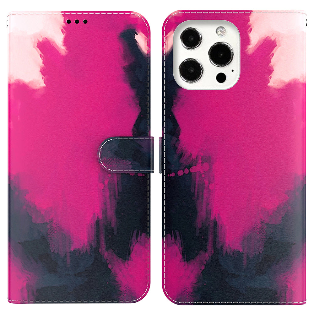 Watercolor Pattern Premium PU Leather Folio Flip Stand Phone Cover for iPhone 13 Pro Max 6.7 inch