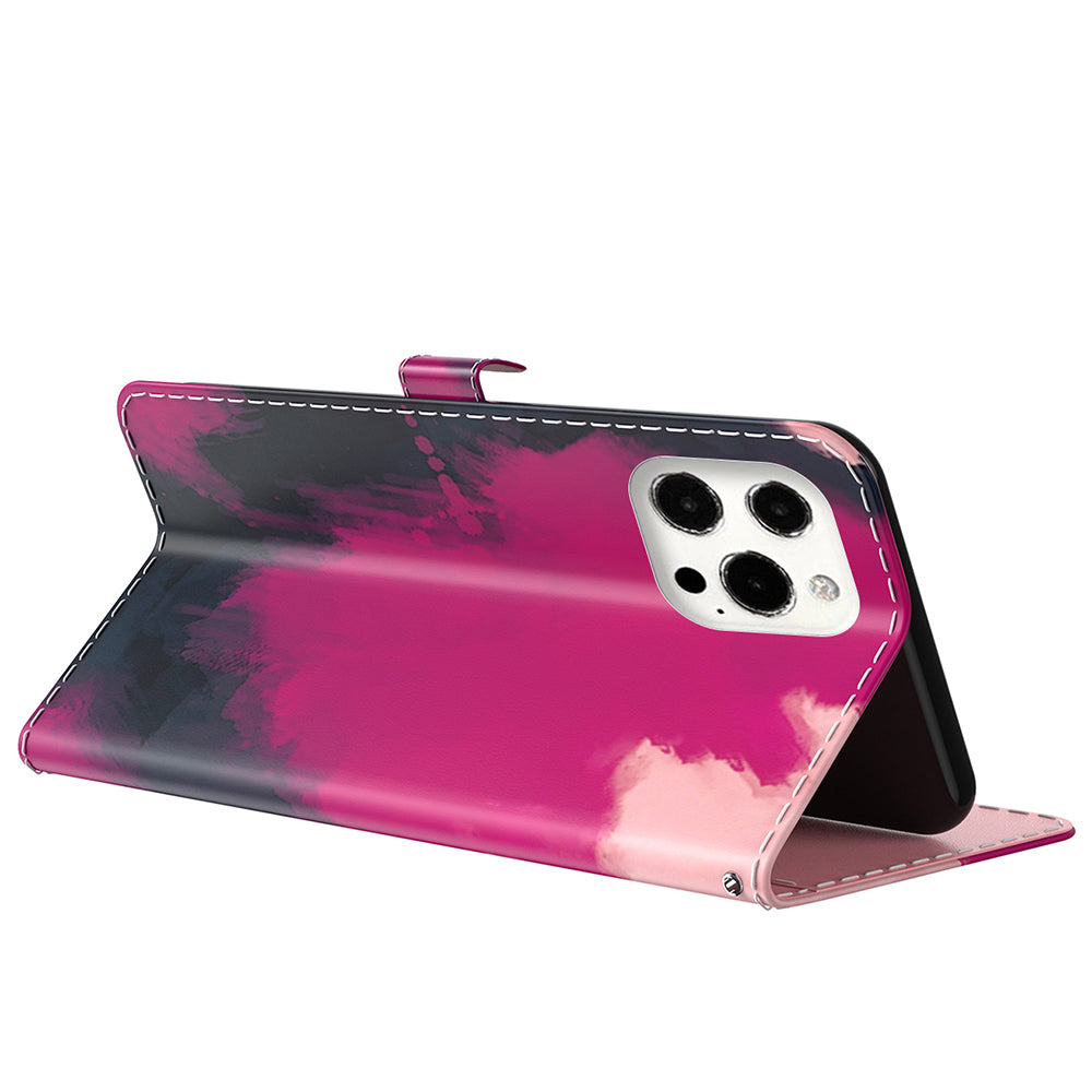 Watercolor Pattern Premium PU Leather Folio Flip Stand Phone Cover for iPhone 13 Pro Max 6.7 inch