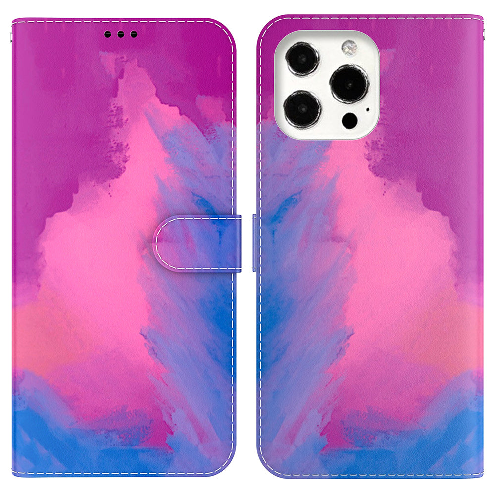 Watercolor Pattern Premium PU Leather Folio Flip Stand Phone Cover for iPhone 13 Pro Max 6.7 inch
