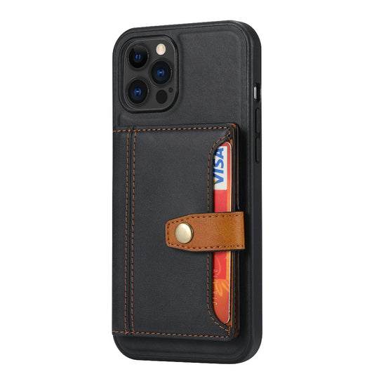 Card Slots Design PU Leather Coated TPU Phone Cover Hybrid Case with Kickstand for iPhone 13 Pro Max 6.7 inch