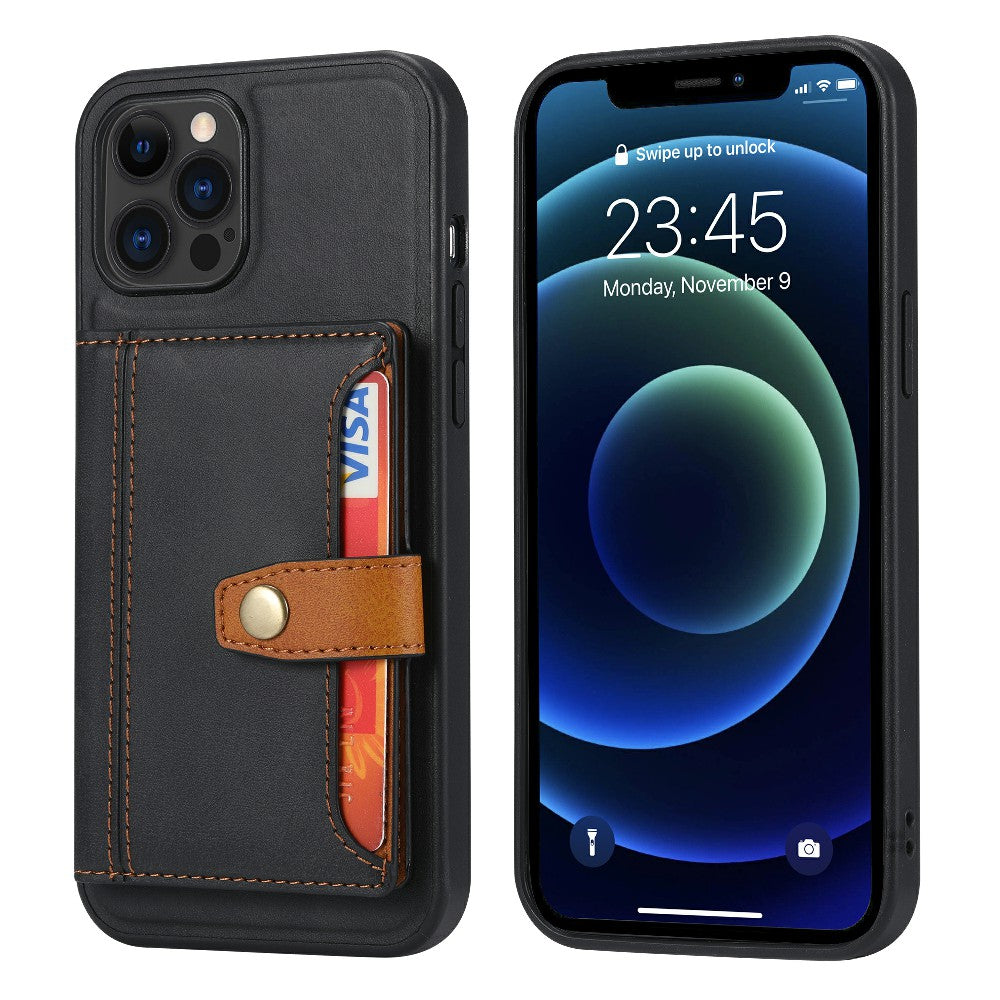 Card Slots Design PU Leather Coated TPU Phone Cover Hybrid Case with Kickstand for iPhone 13 Pro Max 6.7 inch
