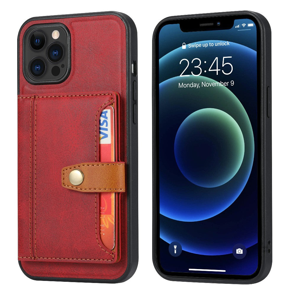 Card Slots Design PU Leather Coated TPU Phone Cover Hybrid Case with Kickstand for iPhone 13 Pro Max 6.7 inch