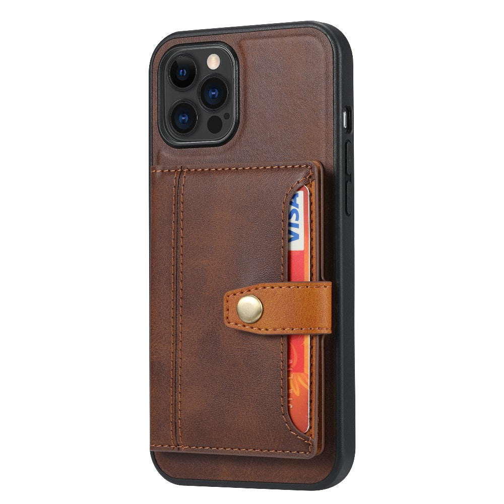Card Slots Design PU Leather Coated TPU Phone Cover Hybrid Case with Kickstand for iPhone 13 Pro Max 6.7 inch