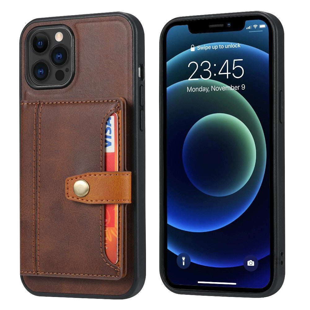 Card Slots Design PU Leather Coated TPU Phone Cover Hybrid Case with Kickstand for iPhone 13 Pro Max 6.7 inch