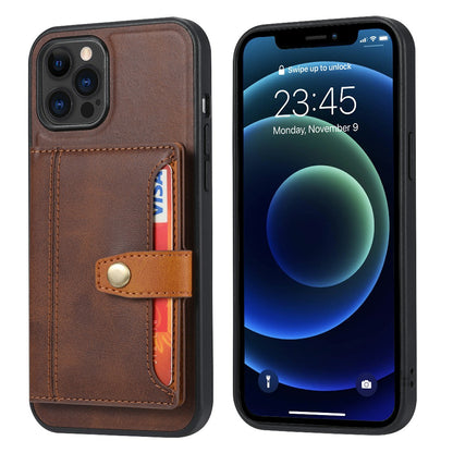 Card Slots Design PU Leather Coated TPU Phone Cover Hybrid Case with Kickstand for iPhone 13 Pro Max 6.7 inch