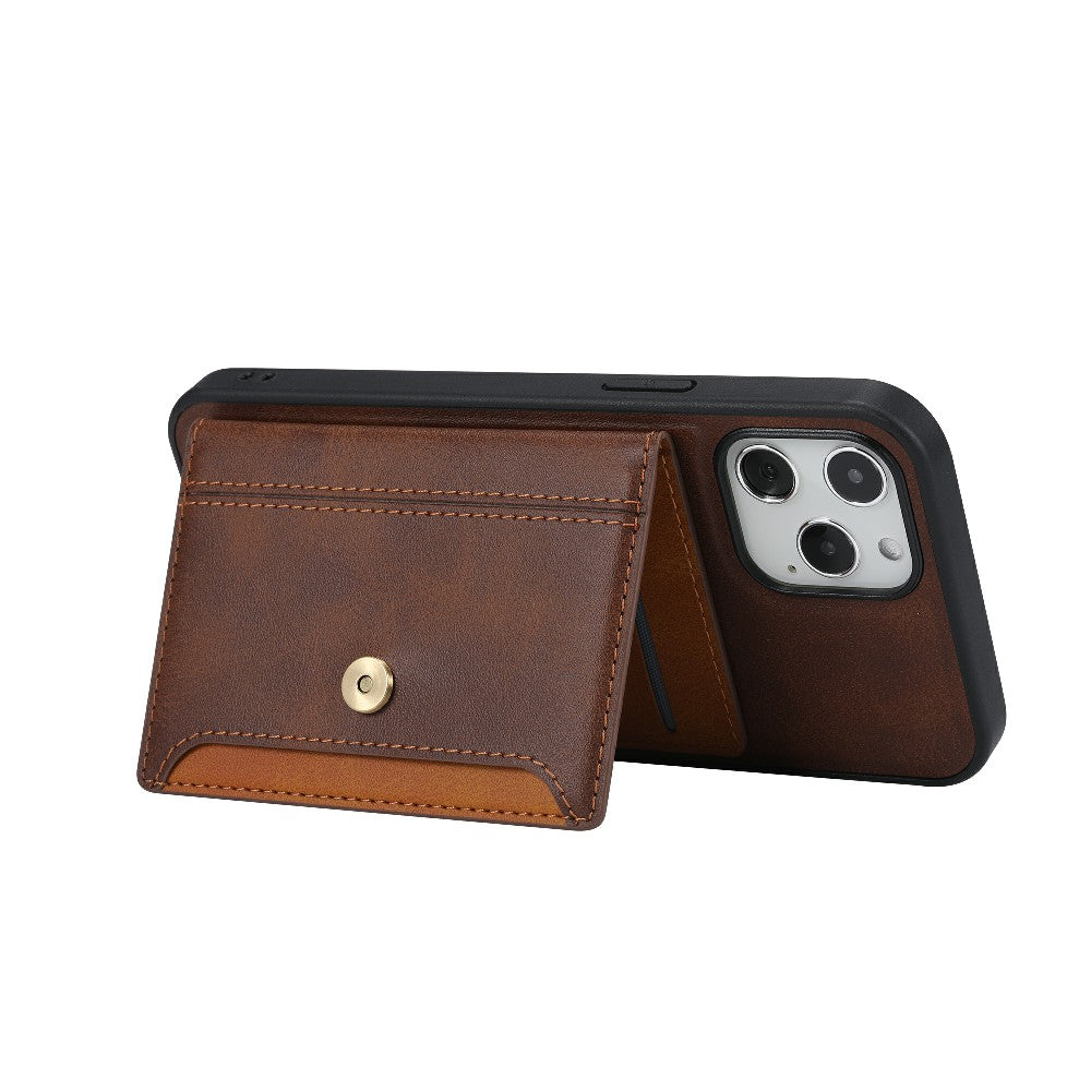 Card Slots Design PU Leather Coated TPU Phone Cover Hybrid Case with Kickstand for iPhone 13 Pro Max 6.7 inch