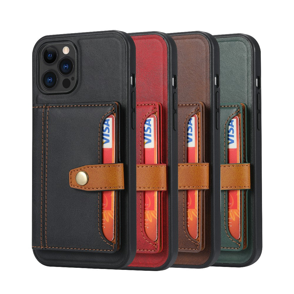 Card Slots Design PU Leather Coated TPU Phone Cover Hybrid Case with Kickstand for iPhone 13 Pro Max 6.7 inch