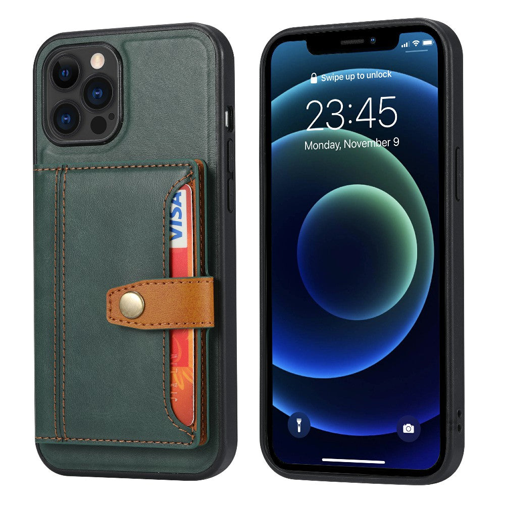 Card Slots Design PU Leather Coated TPU Phone Cover Hybrid Case with Kickstand for iPhone 13 Pro Max 6.7 inch