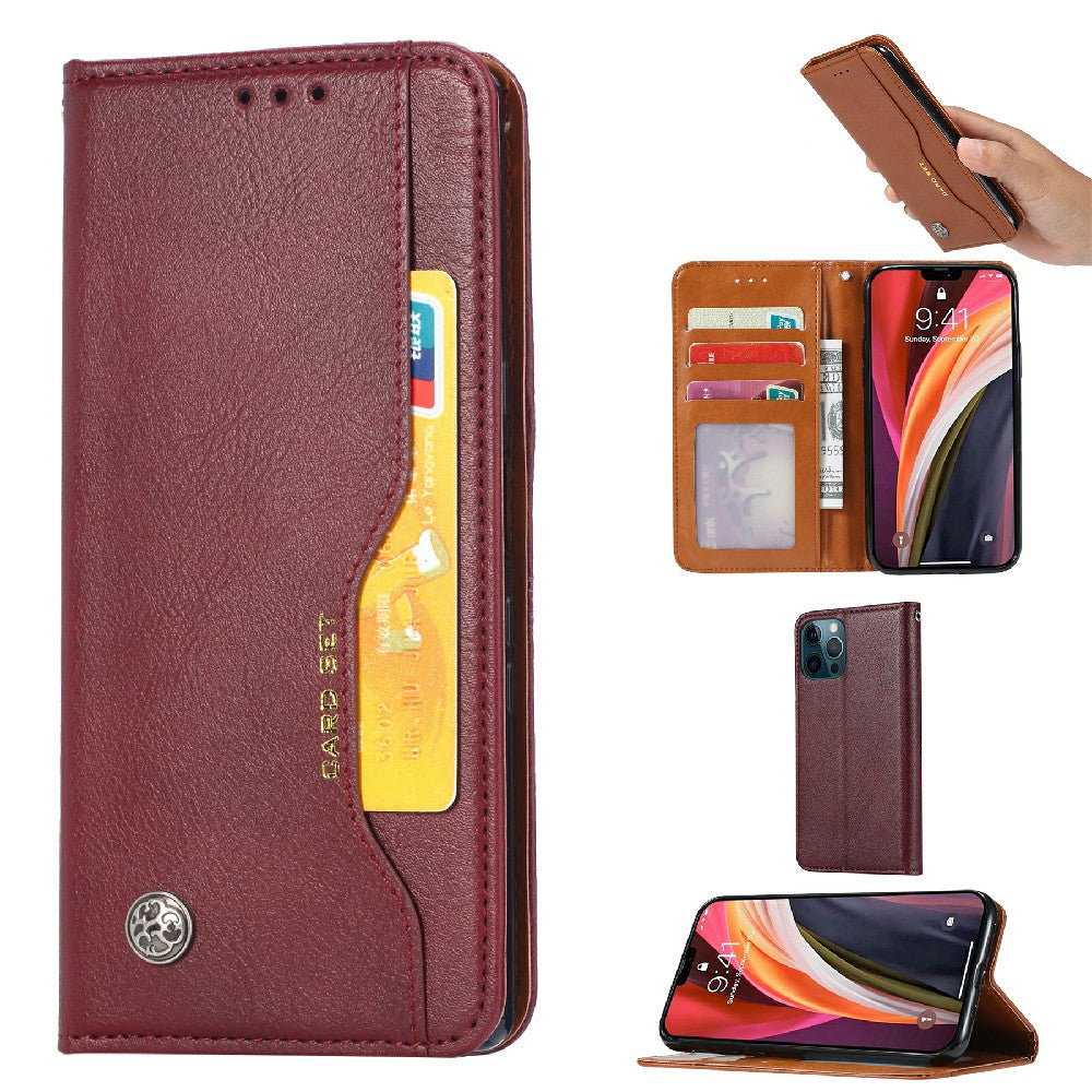 Auto-absorbed Wallet Stand Leather Phone Cover Case with Outer Card Slot for iPhone 13 Pro 6.1 inch