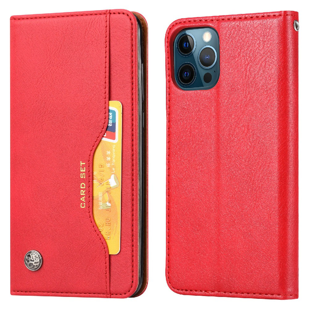 Auto-absorbed Wallet Stand Leather Phone Cover Case with Outer Card Slot for iPhone 13 Pro 6.1 inch