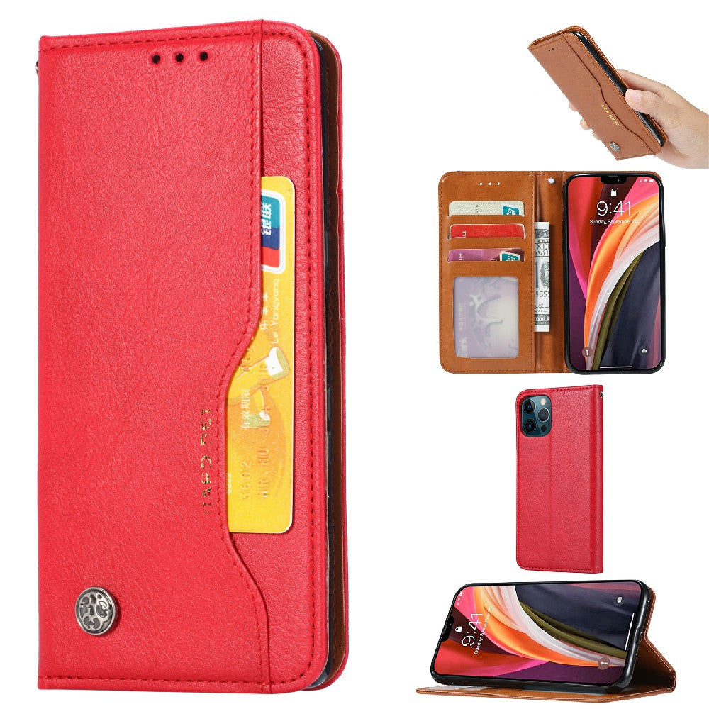 Auto-absorbed Wallet Stand Leather Phone Cover Case with Outer Card Slot for iPhone 13 Pro 6.1 inch