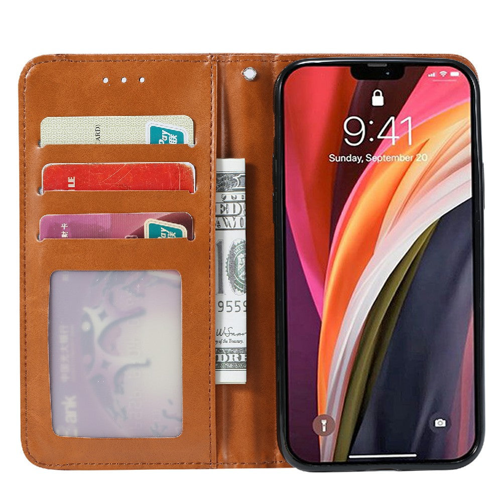 Auto-absorbed Wallet Stand Leather Phone Cover Case with Outer Card Slot for iPhone 13 Pro 6.1 inch
