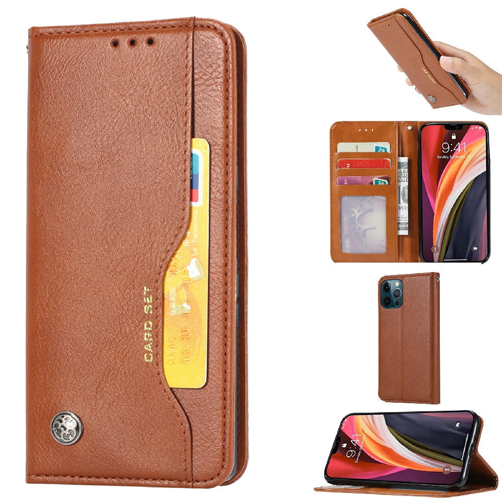 Auto-absorbed Wallet Stand Leather Phone Cover Case with Outer Card Slot for iPhone 13 Pro 6.1 inch