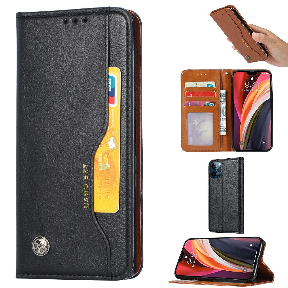 Auto-absorbed Wallet Stand Leather Phone Cover Case with Outer Card Slot for iPhone 13 Pro 6.1 inch