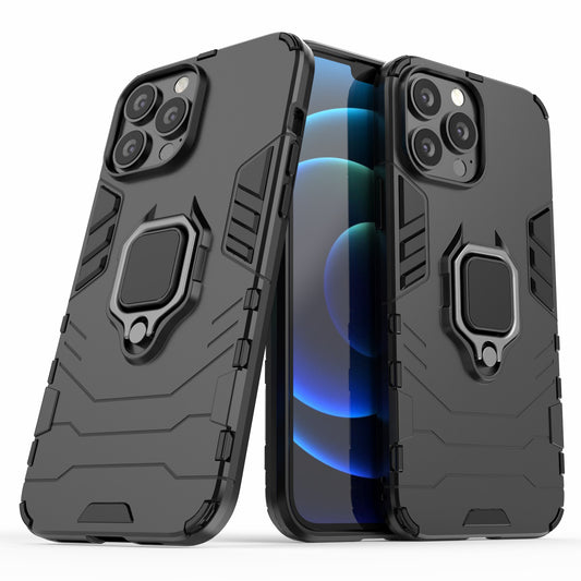 Well-protected 2-in-1 PC TPU Hybrid Cover Case with Ring Holder Kickstand for iPhone 13 Pro Max 6.7 inch