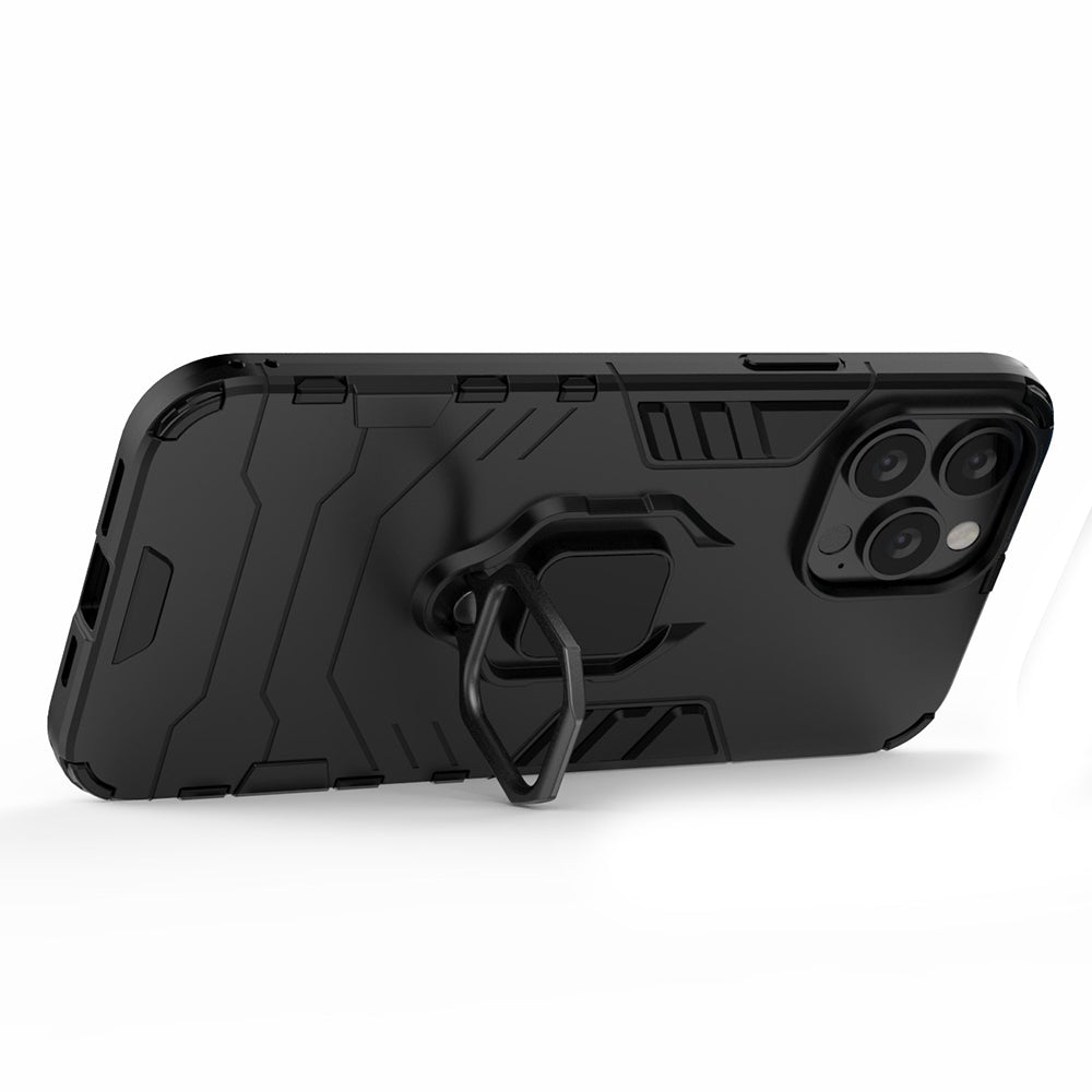Well-protected 2-in-1 PC TPU Hybrid Cover Case with Ring Holder Kickstand for iPhone 13 Pro Max 6.7 inch