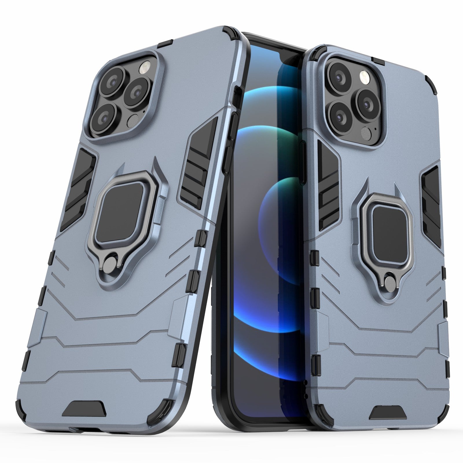 Well-protected 2-in-1 PC TPU Hybrid Cover Case with Ring Holder Kickstand for iPhone 13 Pro Max 6.7 inch