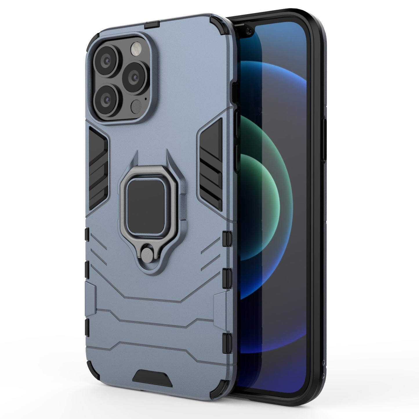 Well-protected 2-in-1 PC TPU Hybrid Cover Case with Ring Holder Kickstand for iPhone 13 Pro Max 6.7 inch