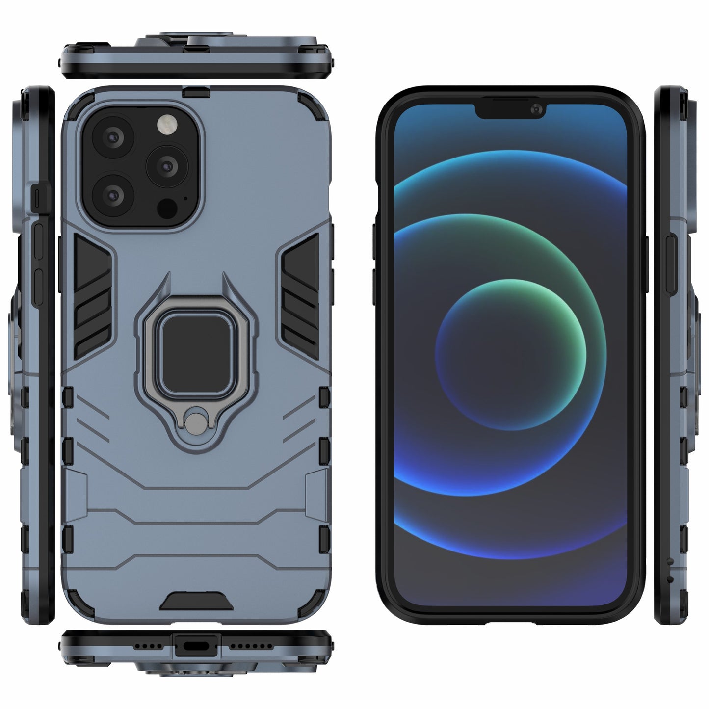 Well-protected 2-in-1 PC TPU Hybrid Cover Case with Ring Holder Kickstand for iPhone 13 Pro Max 6.7 inch