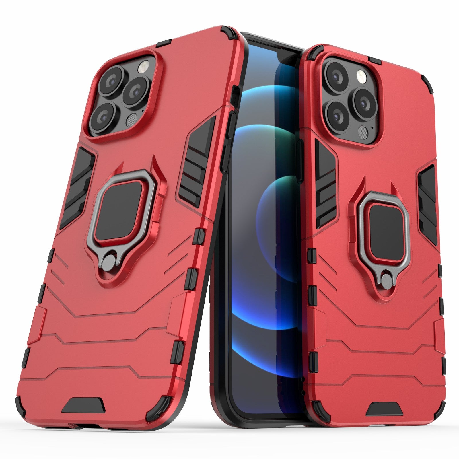 Well-protected 2-in-1 PC TPU Hybrid Cover Case with Ring Holder Kickstand for iPhone 13 Pro Max 6.7 inch