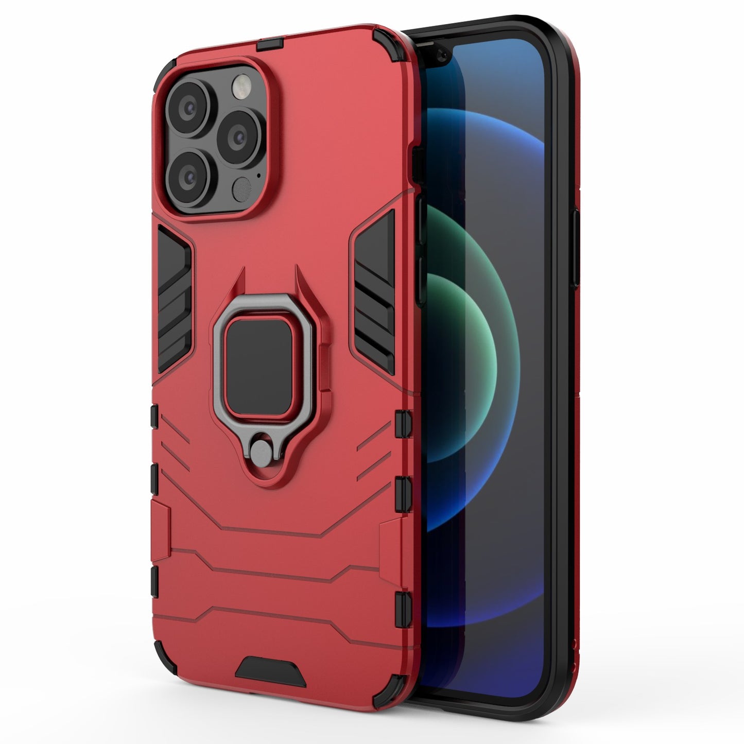 Well-protected 2-in-1 PC TPU Hybrid Cover Case with Ring Holder Kickstand for iPhone 13 Pro Max 6.7 inch