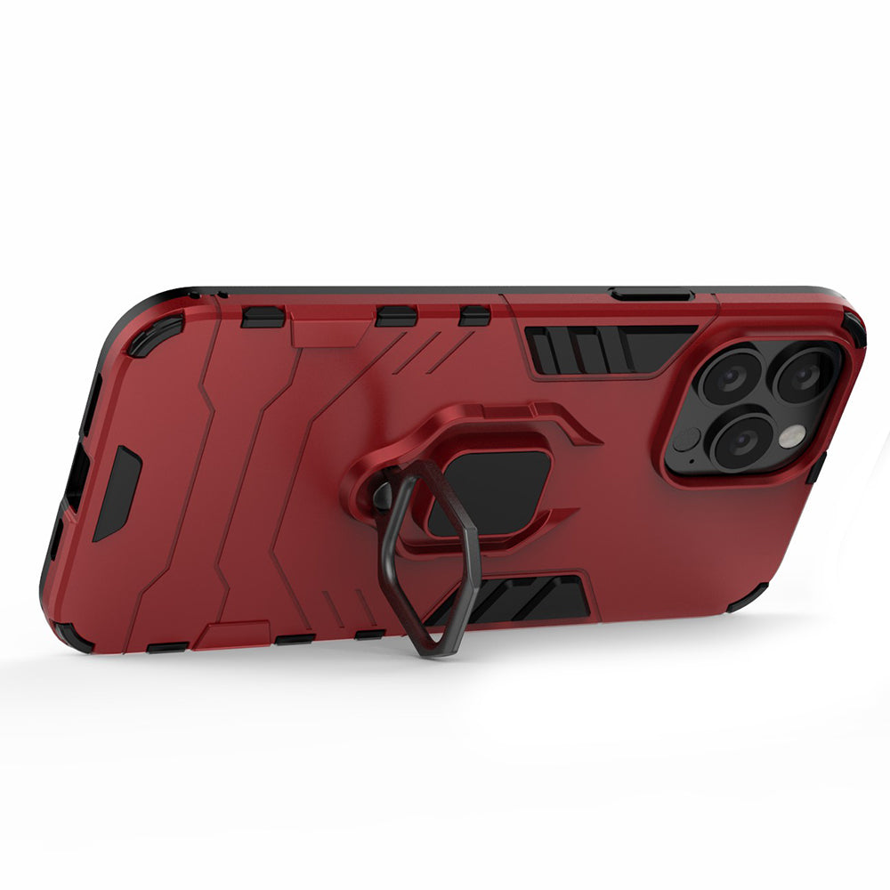 Well-protected 2-in-1 PC TPU Hybrid Cover Case with Ring Holder Kickstand for iPhone 13 Pro Max 6.7 inch
