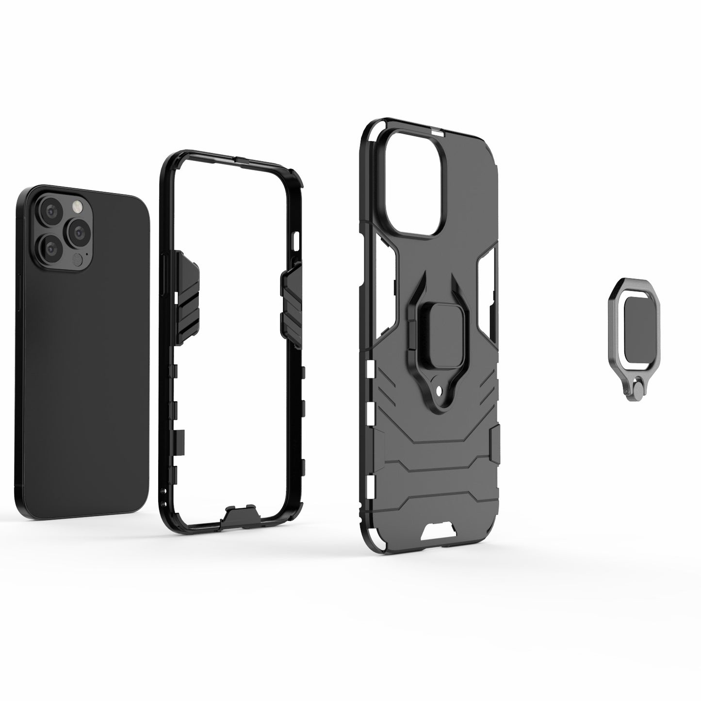 Well-protected 2-in-1 PC TPU Hybrid Cover Case with Ring Holder Kickstand for iPhone 13 Pro Max 6.7 inch