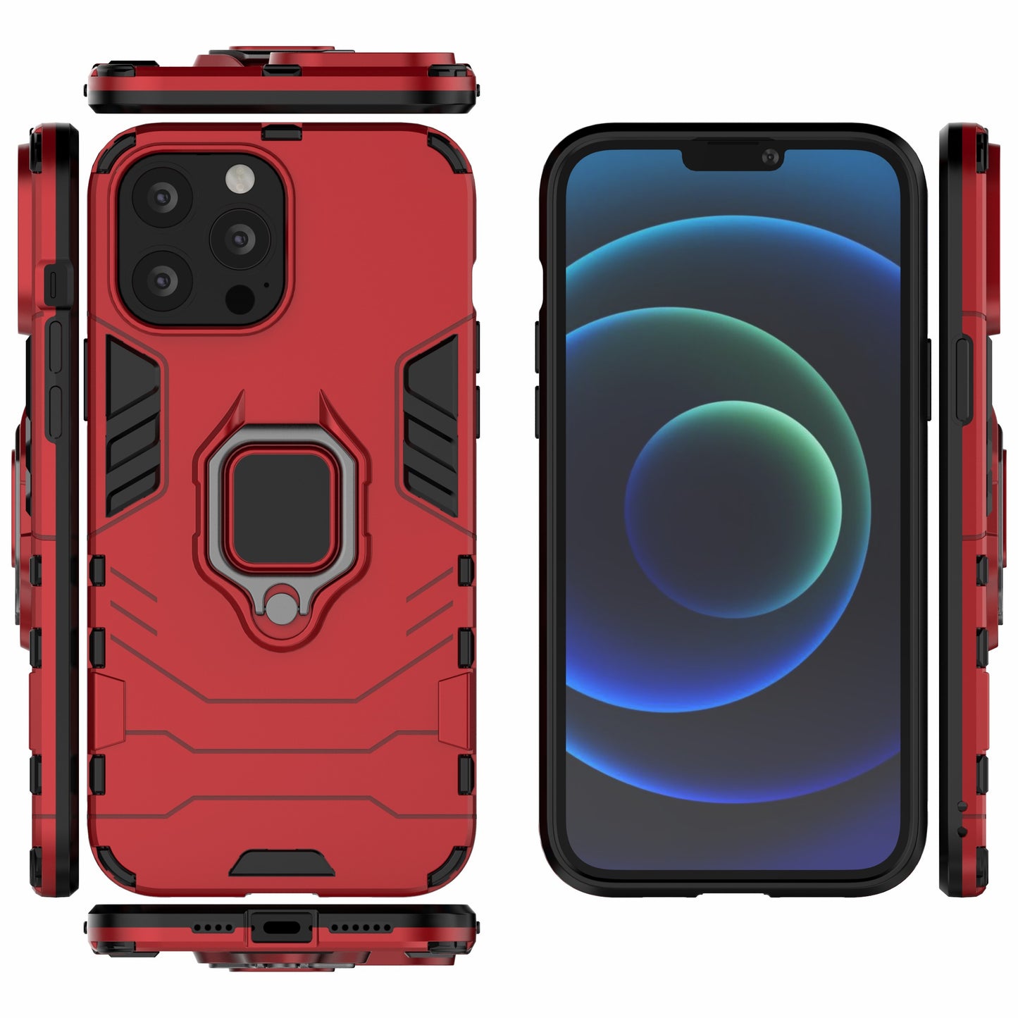 Well-protected 2-in-1 PC TPU Hybrid Cover Case with Ring Holder Kickstand for iPhone 13 Pro Max 6.7 inch